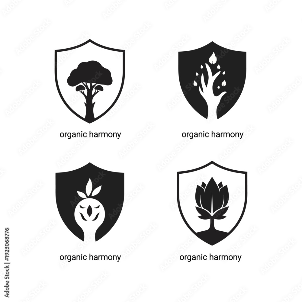 Fototapeta premium Set of Four Organic Harmony Shield Logos.