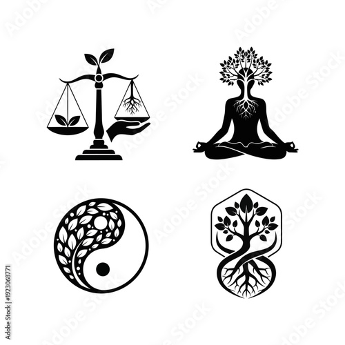 Set of four nature and balance symbols.