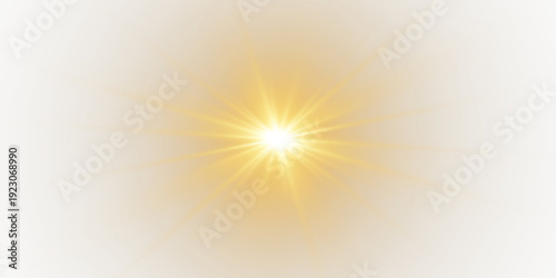Yellow sun sparkle PNG with golden light, flash radiant sun rays, and glowing lens flash. Glow bright light star, explosion yellow sunlight, vector illustration