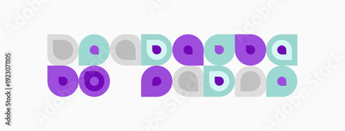 Abstract pattern features repeating circles, varying shades purple, green. Simple design evokes playful, modern aesthetic.