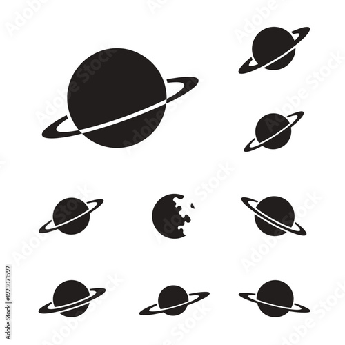 Set of Planet Icons with Rings.