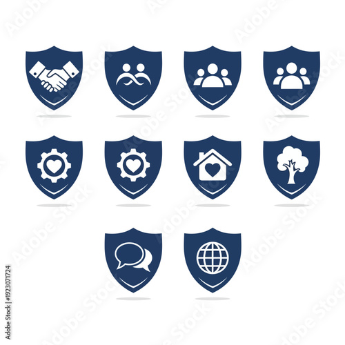 Set of Shield Icons Representing Security and Protection 1.