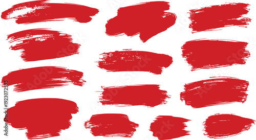 A collection of vibrant red brush strokes on a white background for artistic and design purposes