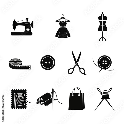 Sewing and Tailoring Icons Set.