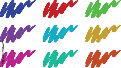 A colorful illustration of various brush strokes in different vibrant hues on a white background