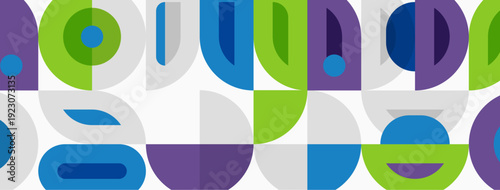 Abstract geometric pattern. Shapes overlap, creating colorful design. Modern aesthetic, simple forms, vibrant hues.