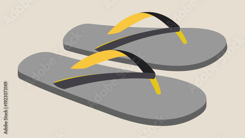 Gray and yellow flip flops for summer vacation or beach wear, casual footwear for warm weather