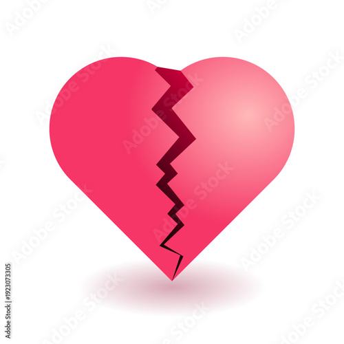 Broken heart symbol with a deep crack in the middle representing heartbreak and relationship difficulties