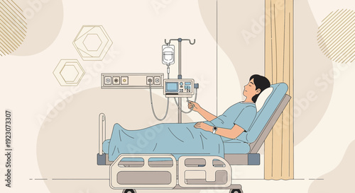 Patient in Hospital Bed Receiving IV Drip Treatment