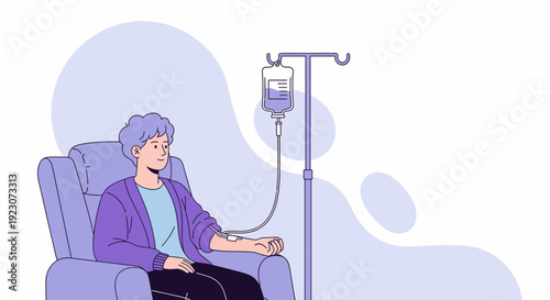 Patient Receives IV Drip Infusion Therapy in Comfortable Chair