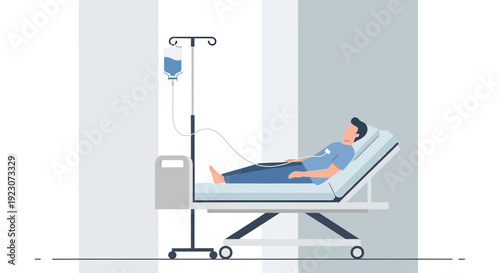 Patient Receiving IV Drip in Hospital Bed | Medical Treatment and Care Illustration