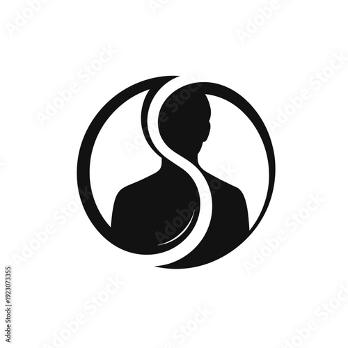 Silhouette of a person inside a yin yang symbol.