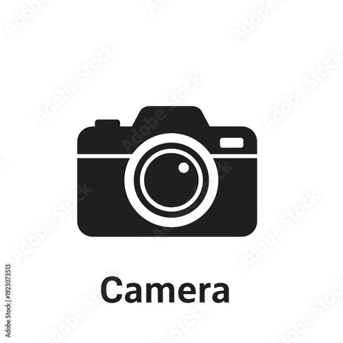 Simple Black Camera Icon with Text.