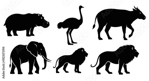 African Safari Animals Silhouettes Set