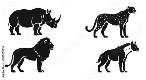 African Safari Animals Silhouettes Set. Wildlife Icons Collection