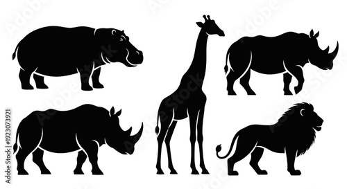 African Safari Animals Silhouettes Vector Set