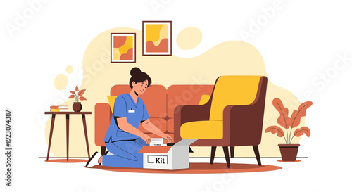 Nurse Preparing Medical Kit for Home Healthcare Services
