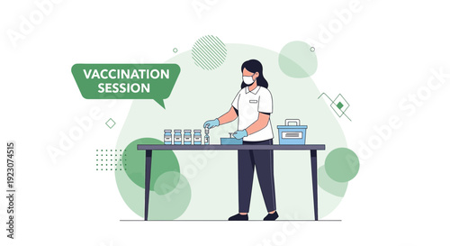 Nurse Preparing Vaccination Session with Medical Supplies on Table