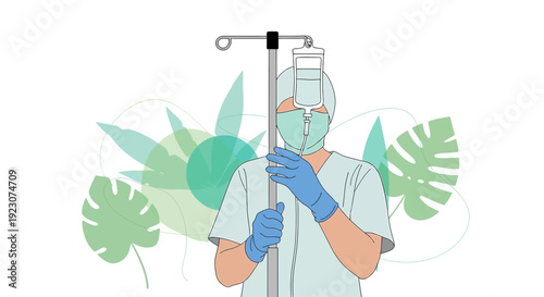 Nurse Preparing IV Drip for Patient Treatment - Medical Care Illustration