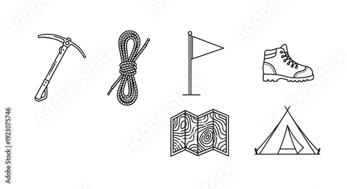 Black and white line art camping icons