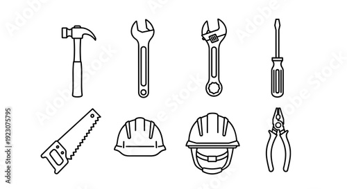 Collection of various construction tools and equipment