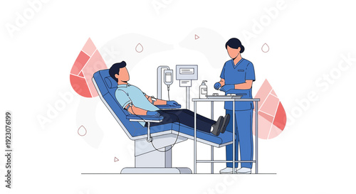 Doctor Administering Blood Donation to Patient in Medical Chair, Healthcare Concept
