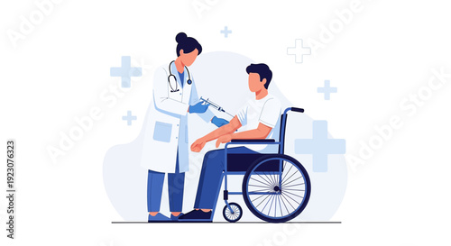 Doctor Administering Injection to Patient in Wheelchair - Healthcare Illustration