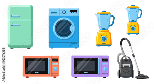 Colorful household appliances and kitchen gadgets