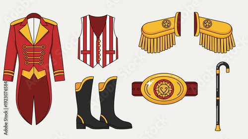 Vintage circus ringmaster costume accessories set with hat and cane