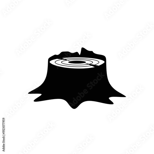 Black and white illustration of a tree stump.