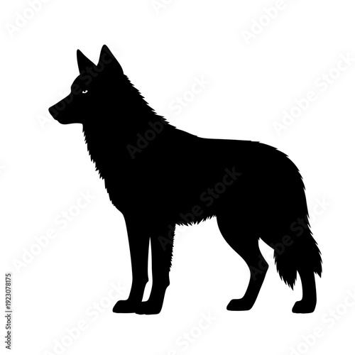 Black Silhouette of a German Shepherd Dog Standing Profile.