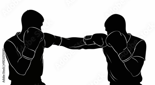 Two boxers in silhouette engaged in a dynamic boxing match.