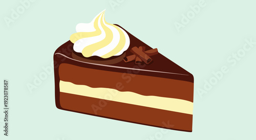 Delicious Chocolate Cake Slice with Whipped Cream.