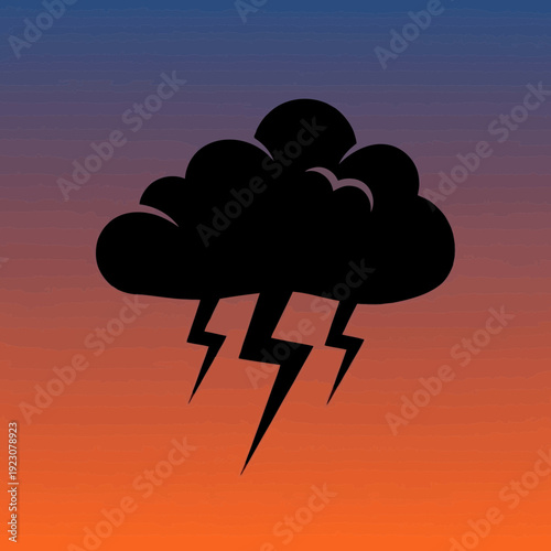 Black silhouette of a stormy cloud with lightning bolts against a gradient sky.