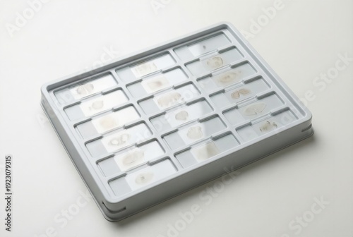 Biological Microscope Slides in a Professional Laboratory Tray
