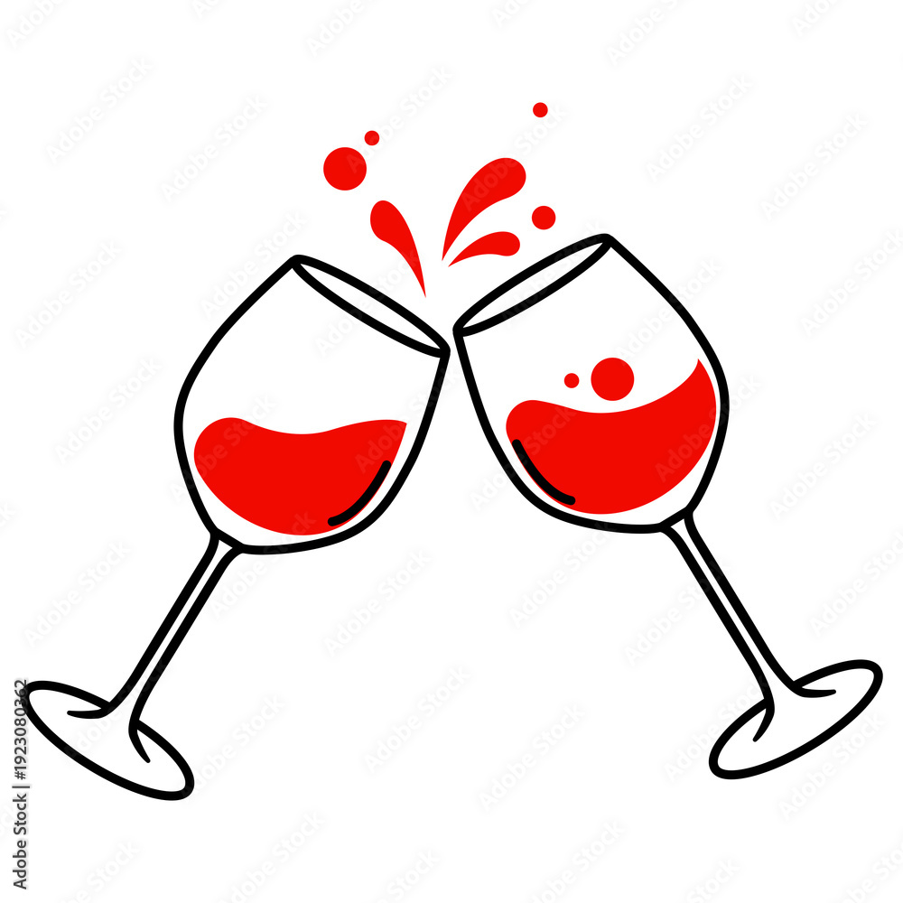 Fototapeta premium Clinking glass with wine on white background, illustration