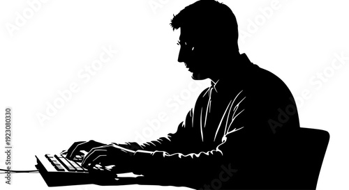 Silhouette of a person typing on a computer keyboard, representing focus and work.
