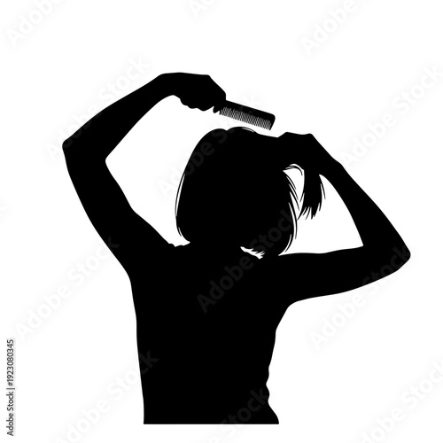 Silhouette of a person combing their short hair, depicting a daily personal grooming routine.