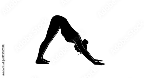 A silhouette of a woman performing the downward-facing dog yoga pose on a white background.