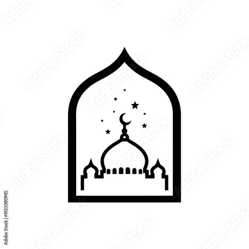 Islamic Mosque Icon with Crescent Moon and Stars.