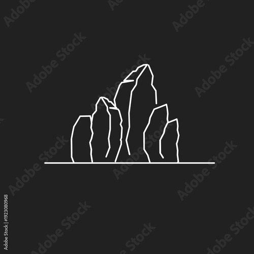 Minimalist Mountain Range Line Art Illustration on Black Background