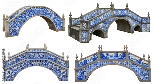 Azulejo Bridge in Portugal: A captivating quartet of bridges, adorned with intricate blue azulejo tile, showcasing traditional Portuguese artistry.