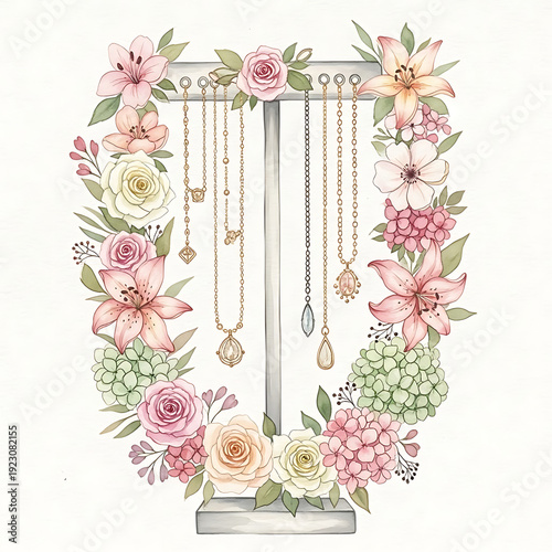 Creative Fashion Designer Atelier with Mannequins in Floral Dresses and Sketches Watercolor Illustration