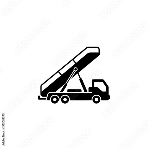 Black and white icon of a garbage truck with its bed lifted.