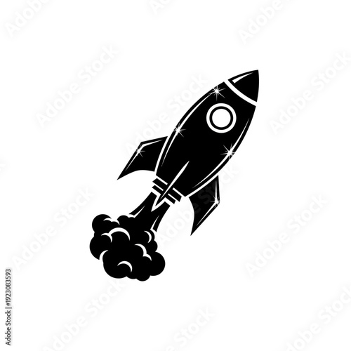 Black Rocket Ship Launching with Smoke Trail.