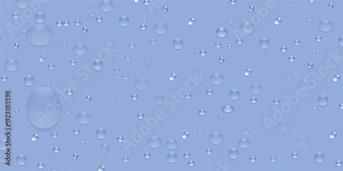 Transparent droplets of fresh aqua create a clean liquid texture of wet bubbles and rain patterns on a clear blue background vector illustration