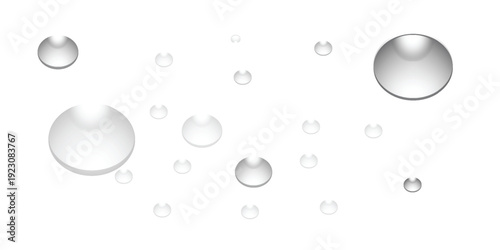 A transparent pattern of clean blue rain droplets and clear liquid bubbles creates a cool wet texture with light reflecting off aqua spheres on a dark glass background