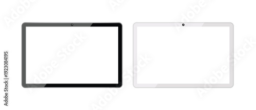 Realistic Tablet Mockup Set with Black and White Frames Isolated on Background Vector Illustration