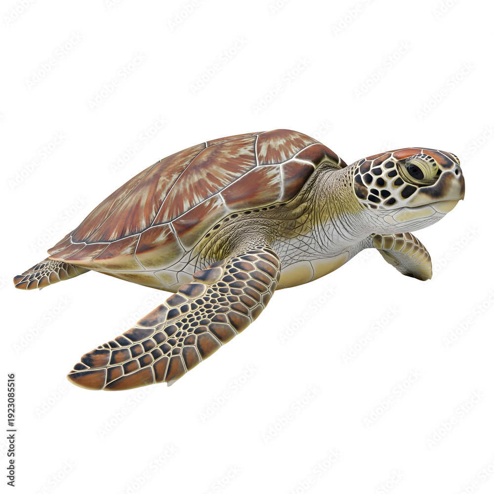Obraz premium A vibrant sea turtle gliding in the ocean, a symbol of longevity and tranquility. The turtle exhibits captivating colors and textures, isolated on transparent background