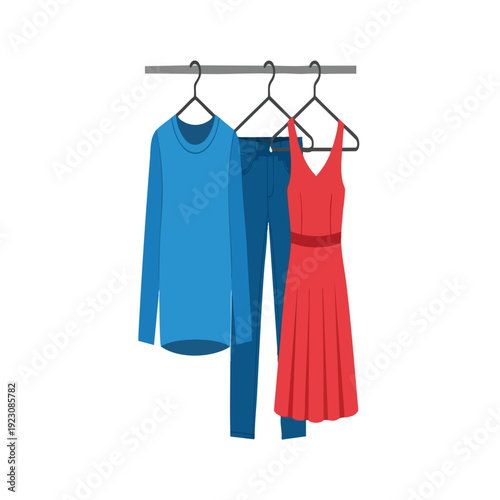 Colorful garments hanging on a clothing rack